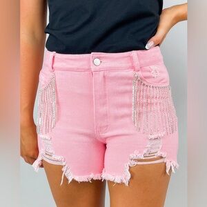 Buckle Pink Rhinestone Distressed Shorts Size Small